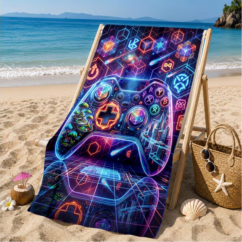 Neon Gaming Controller Beach Towel, Microfiber Beach Towel, Perfect For Pool, Beach, Travel, Home Decor Beach Party Fan Gifts