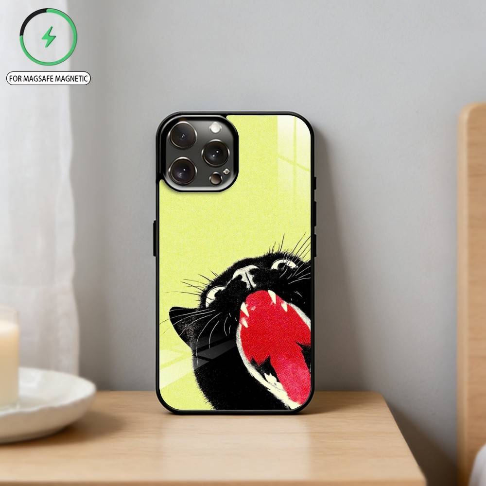 C-Cute Black White Cat Phone Case For iPhone17,16,15,14,13,12,11 Plus,Pro Max Magnetic For Magsafe Wireless Charging