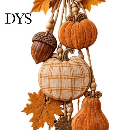 Fall Aesthetic Room Decor Rustic Pumpkin Hanging Swag, Wooden Ornament with Optional Warm Fireplace LED Lights, Front Door Hanger for Farmhouse