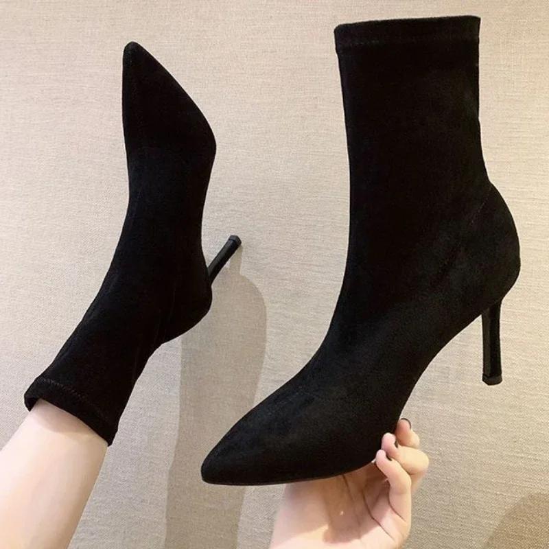 Fashion Elastic Sock Woman Short Shoes Black Booties Winter 2024 Autumn New In On Promotion Large Size Warm Pu Y2k Ankle Boots for Women