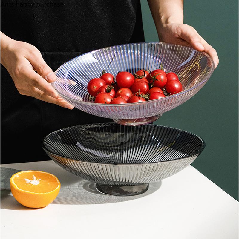 Glass Fruit Plate Tall Feet Transparent Glass Plate Snack Tray Dishes Dessert Bowl Cake Pan Fruit Salad Bowl Decorative Plates