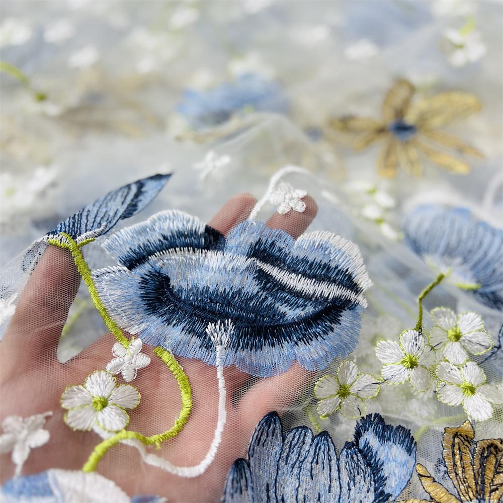 1/3/5yards Flower Embroidery Fabric Soft Tulle Nigerian Lace Fabrics Bridal Wedding Dress Cheongsam Prom Dress Applique Crafts