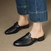 Fashion NEW Summer Women Mules Genuine Leather Shoes for Women Round Toe Chunky Heel Shoes Cover Toe Slingback Sandals Buckle Slippers