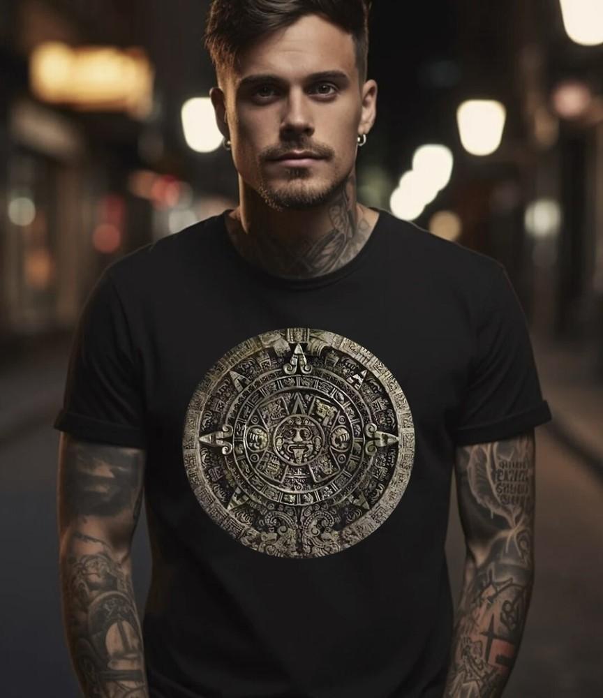 Древний ацтекский или майянский календарь Футболка с принтом Майя Черная S-5XL, Унисекс футболка Gildan 5000 S