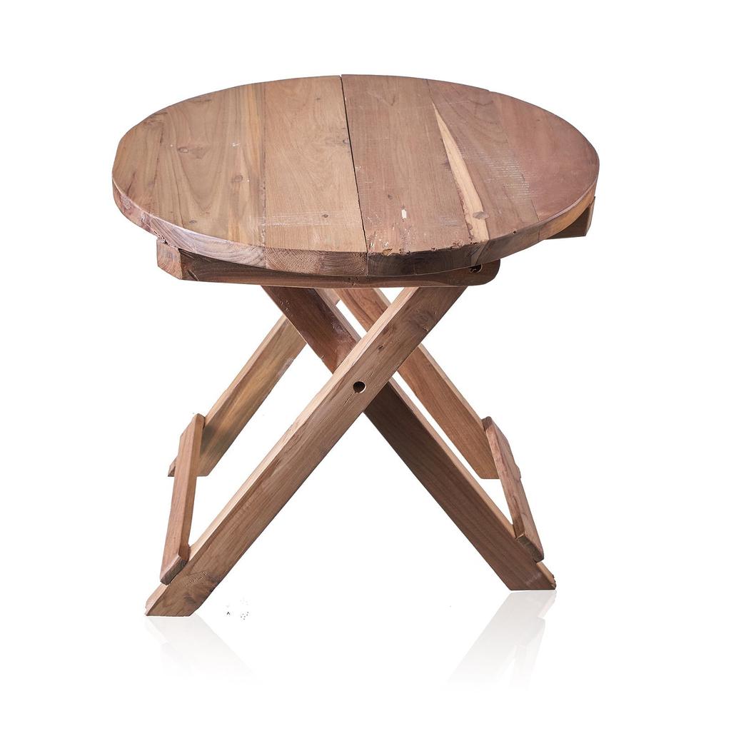 Round Folding Coffee Table 50cm Reclaimed Wood