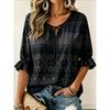 Women's Rust Red Botanical Print Tie Neck Blouse, Casual Loose Tops for Spring Summer Daily Wear & Vacation Occasions