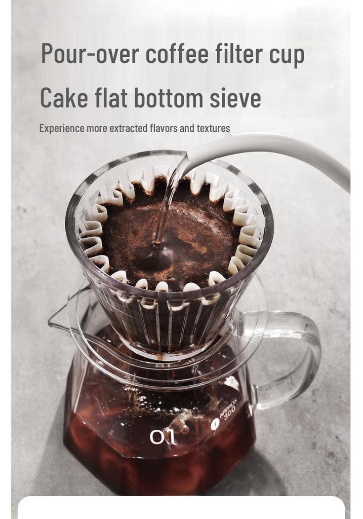 Pour-over Coffee Filter Cup - Flat-Bottomed Drip Filter with Transparent Funnel
