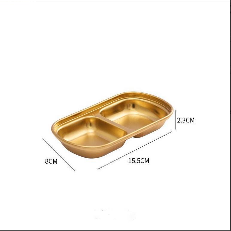 

Корейская тарелка для приправ из нержавеющей стали, блюдо для соуса для барбекю, тарелка, посуда, ресторанный кухонный инструмент 2 grids золотой