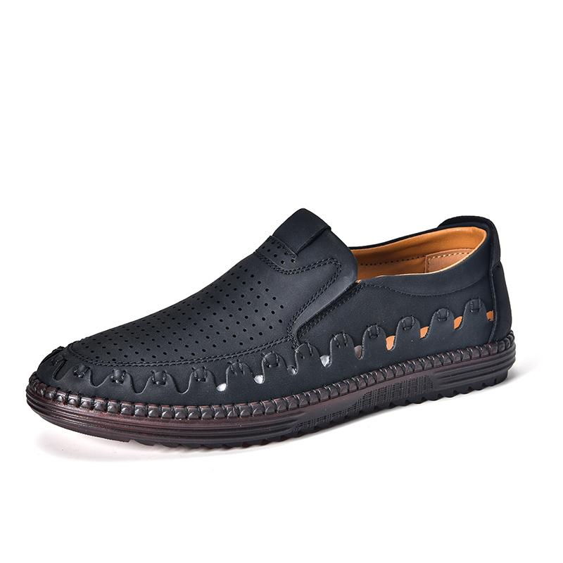 Men's Genuine Leather Casual Shoes Slip On Hollow Shoes Summer Large Size 39-48