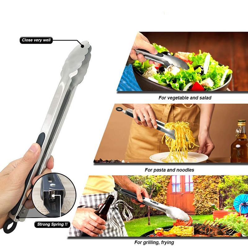 Extra Long Stainless Steel BBQ Tongs Salad Food Clips Bread Pasta Serving Tongs Non-Stick Kitchen Cooking Tools