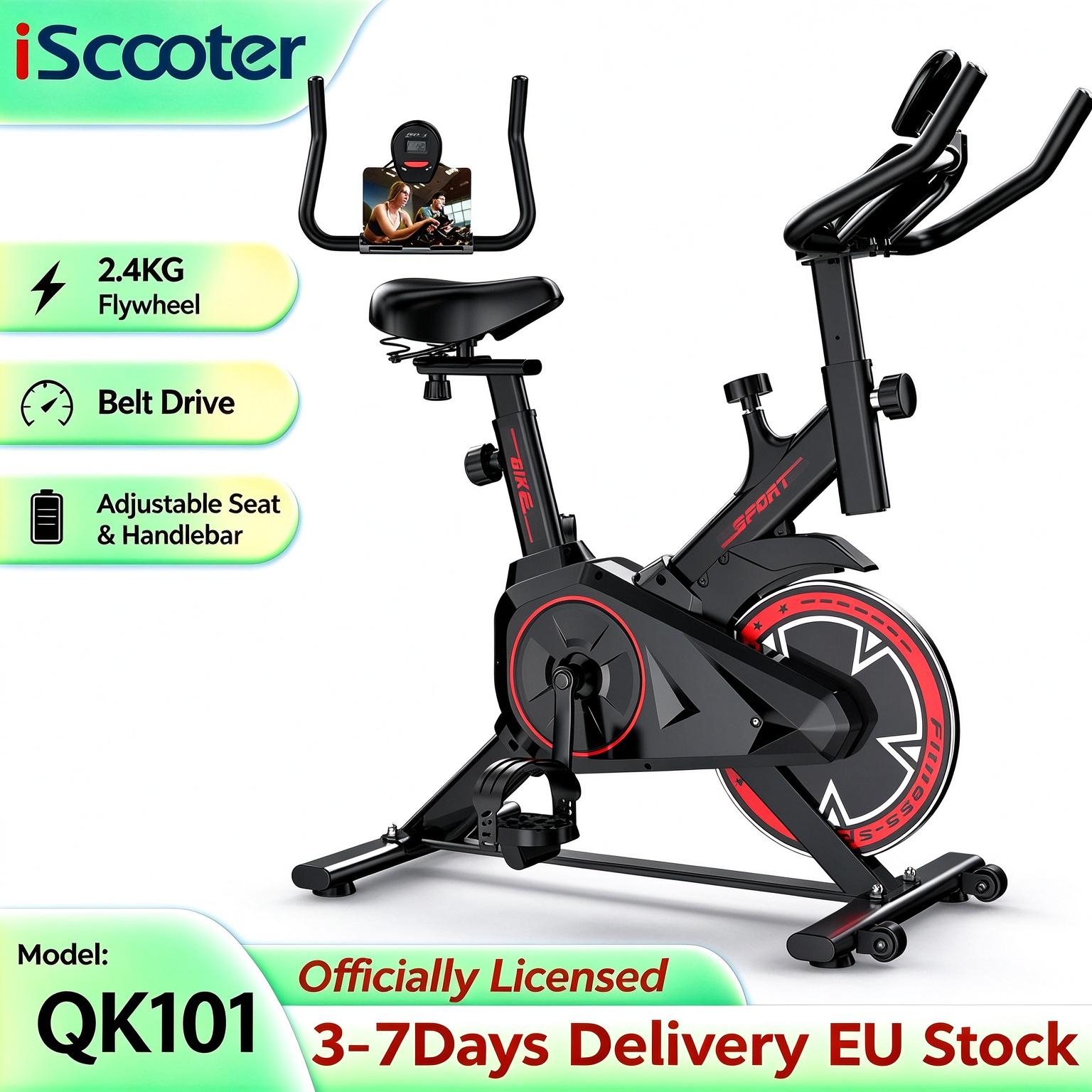 iScooter QK101 Indoor Stand-Heimtrainer Riemenantrieb 2,4 kg Schwungrad Verstellbar Home Fitness Spinning Bike QK101 2.4KG schwarz