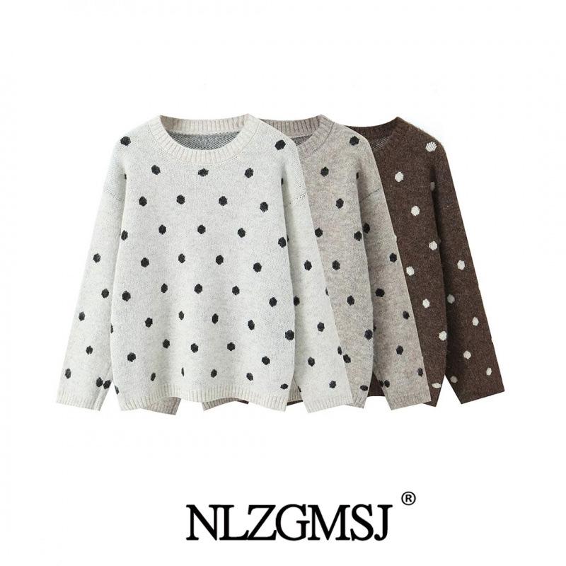 

2025 Winter European & American Style Polka Dot Loose Pullover Sweater Small светло-серый