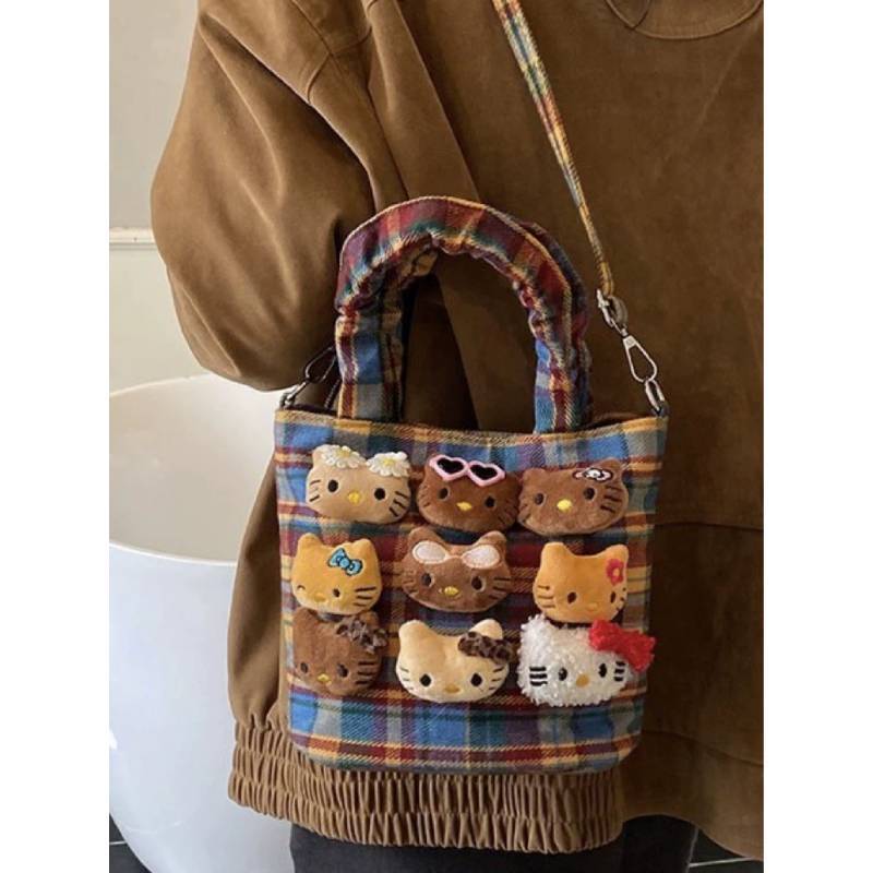 Cute Cat Canvas Crossbody Bag With Padded Shoulder Strap For Daily Use
