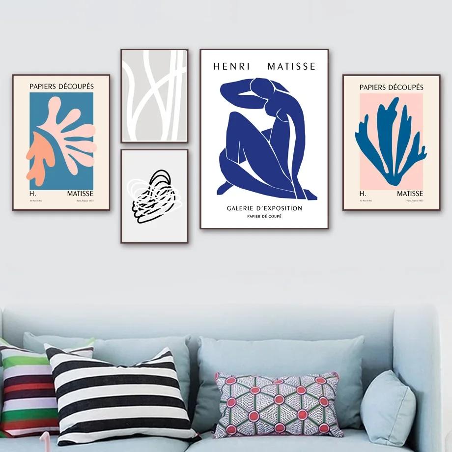 Matisse Blue Abstract Line Woman Leaf Wall Art Canvas Painting Nordic Posters And Prints Wall Picture For Living Room Home Decor