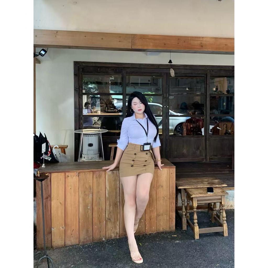 "Pretty Sister" Elegant White Slim-Fit Shirt and Hip-Hugging Skirt Set for Women