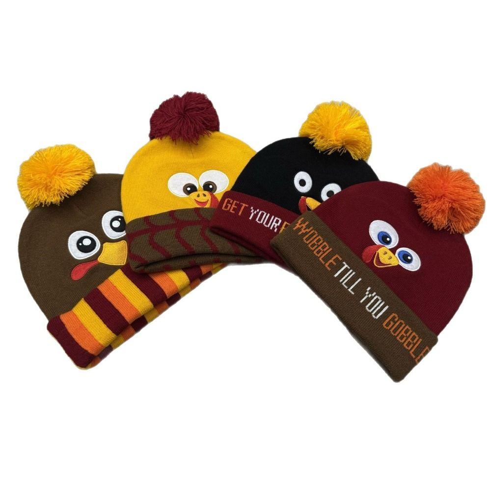 Acrylic Turkey Knitted Hat Warm Embroidered Beanies Funny Thanksgiving Hat Unisex