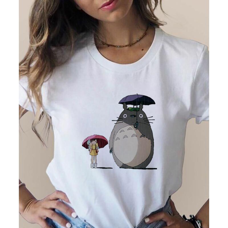 Totoro Studio Ghibli Harajuku 90er Jahre T-Shirt Damen Rundhals T-Shirt Kawaii Lustiges Cartoon T-Shirt