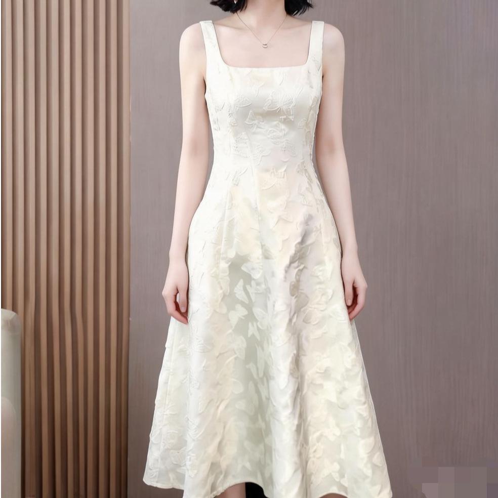 Butterfly Jacquard Slim Fit Formal Dress - Retro Socialite Style, Cinched Waist, Summer Birthday Outfit
