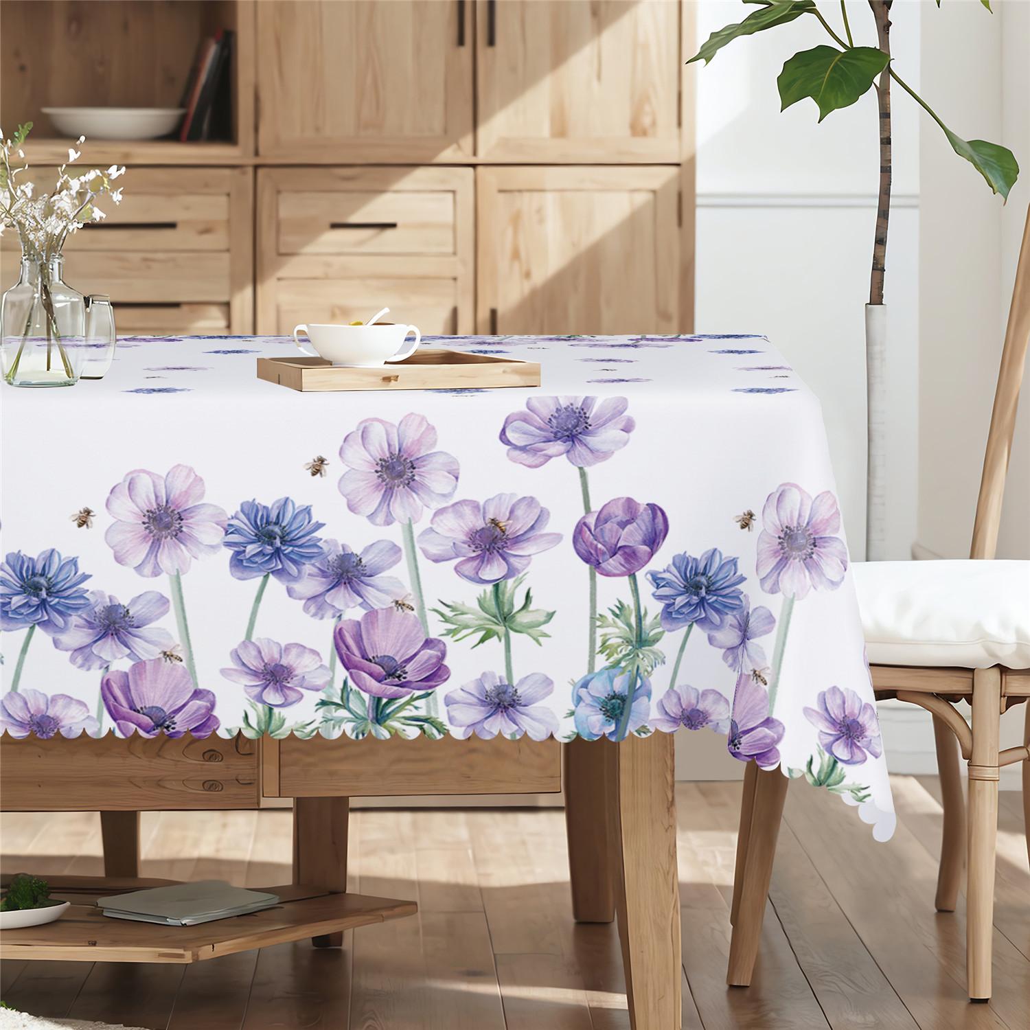 Paars Zilveren Lotus Bij Rechthoekig Tafelkleed Feestdecoratie Lente Waterverf Bloemen Eettafelkleed Bruiloftsdecoraties 140x180cm