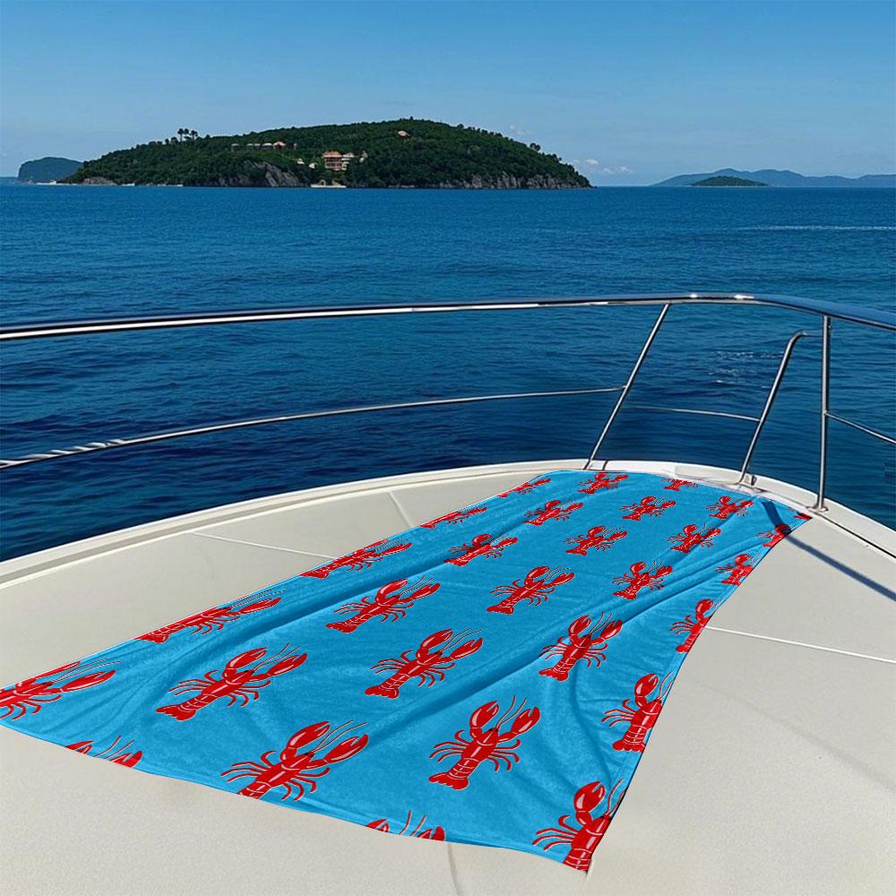 Autical Red Lobsters On Blue Quick Drying Bath Towel Microfiber Beach Towel Light Weight Swimming Camping Yoga Beach Out