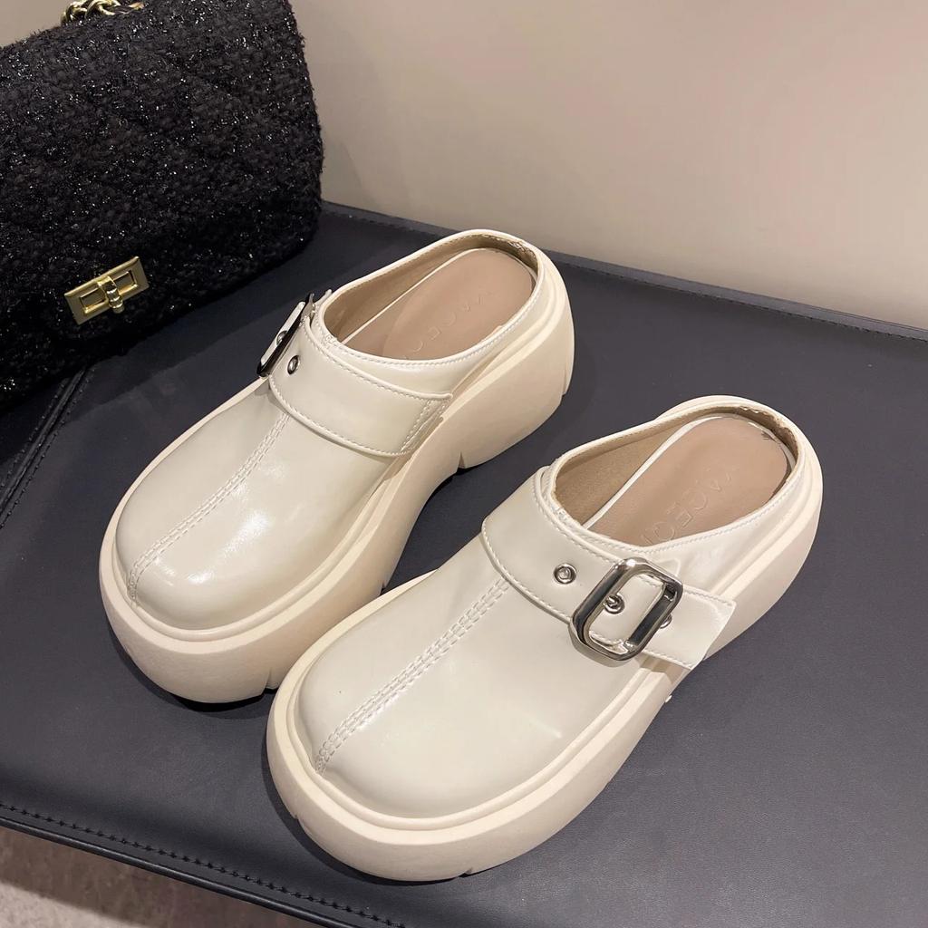 Fashion Platform Mules Slipper Shoes Women Slingback Slippers Shoes New Casual Walking Flip Flops Female Outside Wear Half Baotou Slides