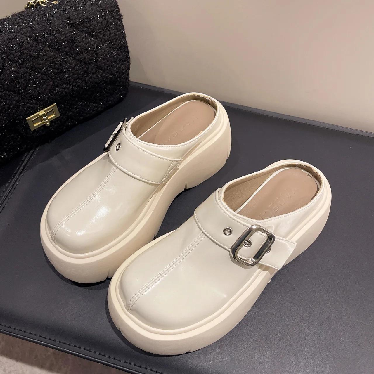 

Модные шлепанцы на платформе, женские шлепанцы с ремешком сзади, новая повседневная обувь для ходьбы, шлепанцы, женская уличная обувь, полузакрытые слайды 35 бежевый