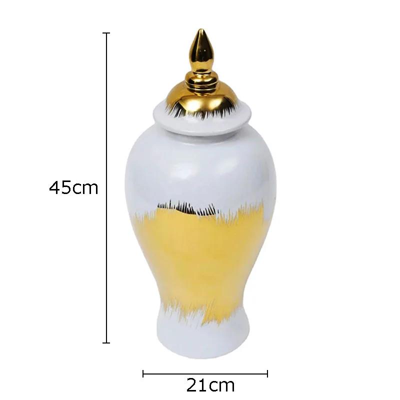 Gold-plated Pattern Ceramic Storage Jar White General Tank Desk Decoration Flower Arrangement Jewelry Jars Cosmetic Containers