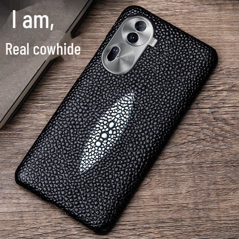 OPPO Reno6 Pro Genuine Leather Half-Cover Protective Case with Pearl Fish Pattern