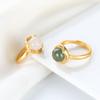 Green Geometric Finger Buckle  Beads Ring   Ring Women Open Ring Chinese Style Ring