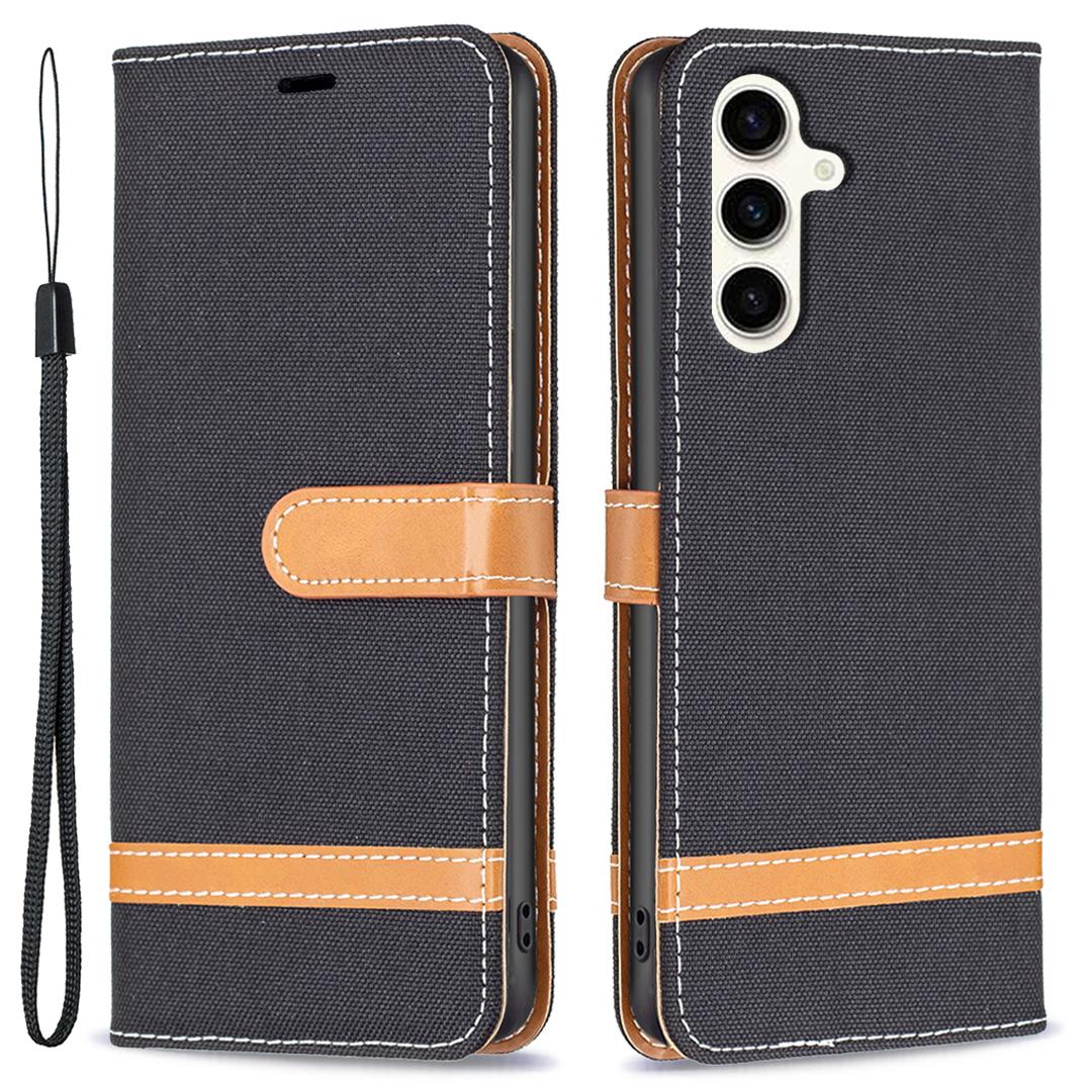 

Для Samsung Galaxy S23 FE Джинсовая ткань Сращивание Кожа PU Обложка Кошелек Подставка Чехол для телефона Black