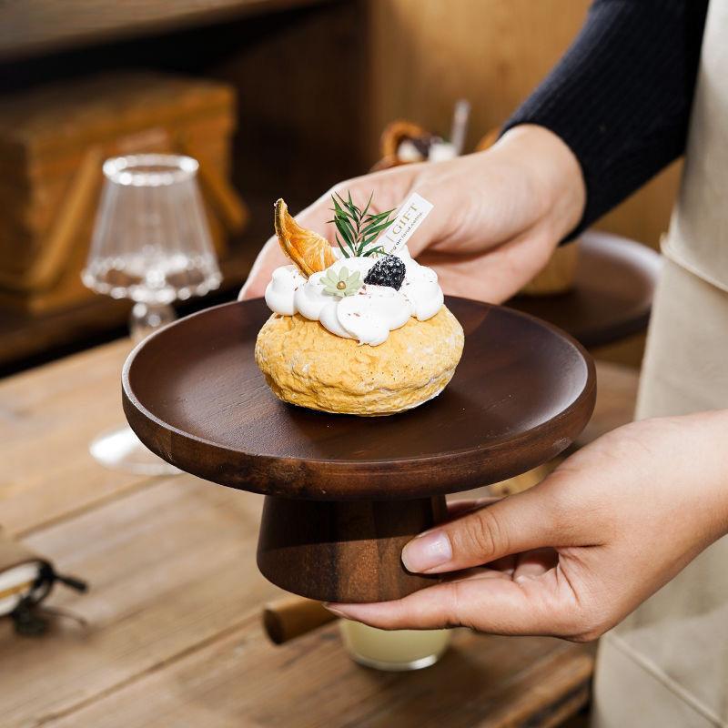 Japanese Acacia Tall Cake Plate Wedding Dessert Table Display Stand Home Furnishings Fruit Snacks Wooden Tray