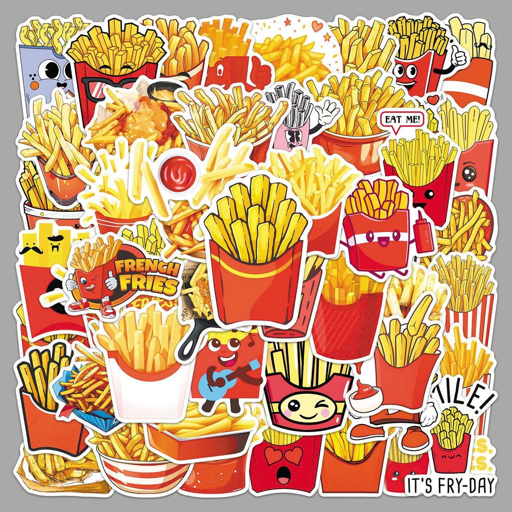 50 Cartoon French Fry Stickers: Fun, Delicious Fast Food Designs for Journals, Refrigerators, or Storage Boxes