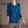 Bottoming Shirt V Neck Long Sleeves Women Top Autumn Pullover Winter Solid Color T-shirt Streetwear Sleeve