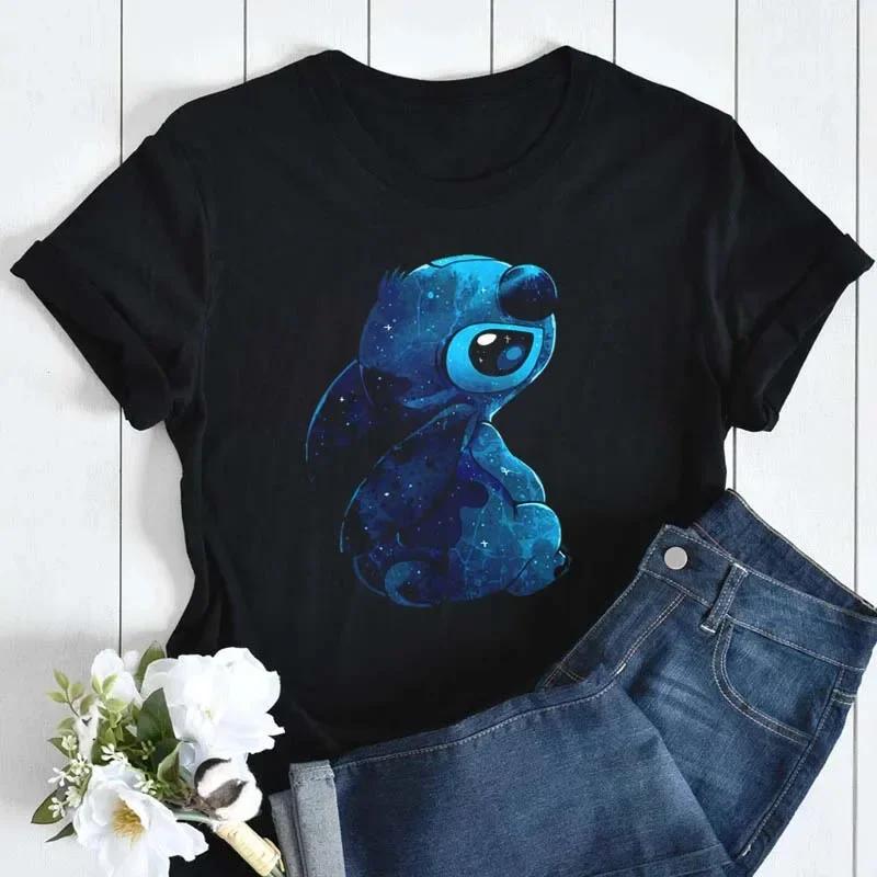 Kawaii Stitch Women's Fashion Top Casual Women's Round Neck T-Shirts Harajuku 90s Cute Stitch Women's Short Sleeves Tops Tees