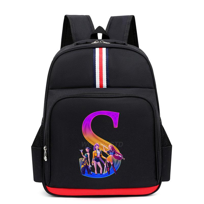 College Style Trend 26 Letter Printing Anime Cartoon Large Capacity Burden Reduction Backpack Casual Student School Bag