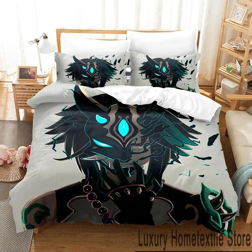 3D Genshin Impact Xiao Anime Bedding Set Duvet Cover Bed Set Quilt Cover Pillowcase Comforter King Queen Size Boys Adult Bedding