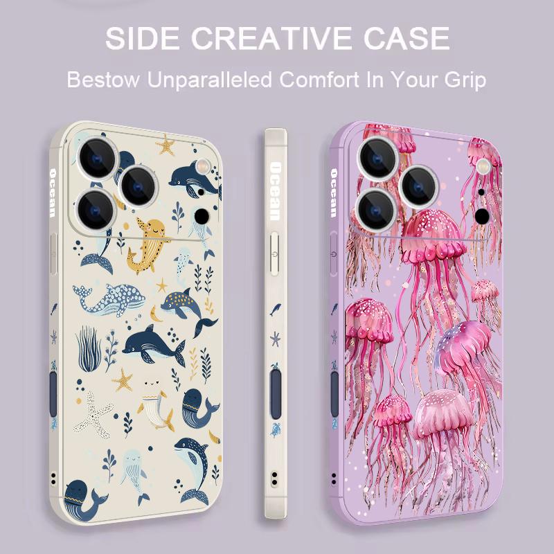 Jellyfish Dolphin Pattern Lanyard Case For iPhone 17 Pro Max Funda iPhone 16 15 14 13 Pro Max 11 16E 17E Soft Silicone Cover
