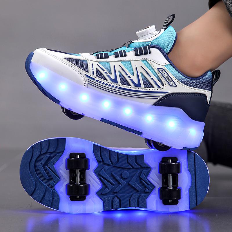 Four-wheel Running Shoes Detachable Flat Shoes Rechargeable USB Luminous Sports Light Shoes Girls Roller Skates Boys Shoes