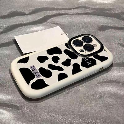 Padrão de Vaca Preto e Branco Adequado para Capa de Celular Apple 16promax Pintado IPhone 15pro Silicone Puff 13/14