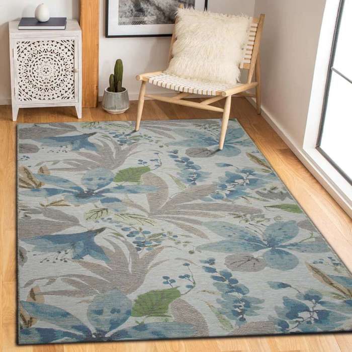Tapis salon fleurs bleu multicolore 123x180