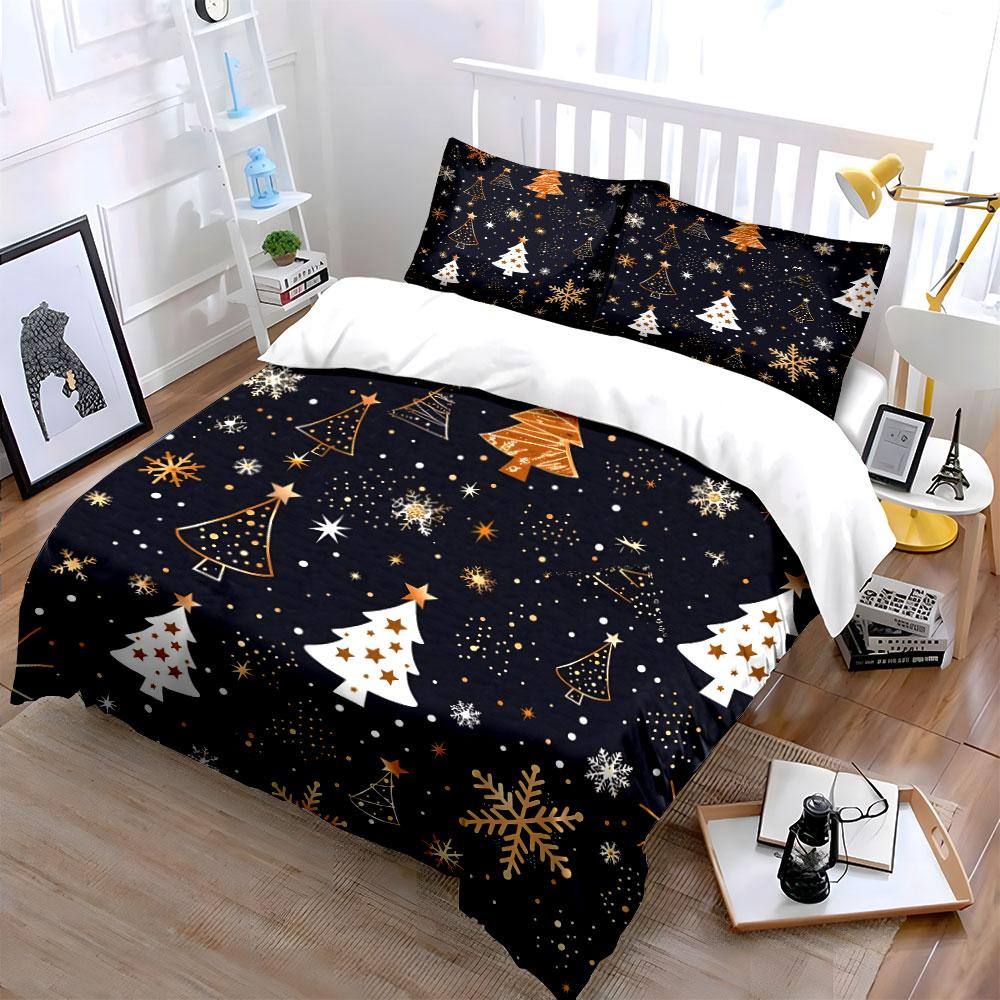Christmas Tree and Snowflake Pattern Bedding Duvet Cover Set Duvet Cover Pillowcases  (1*Duvet Cover 2*Pillowcases, without duvet insert)