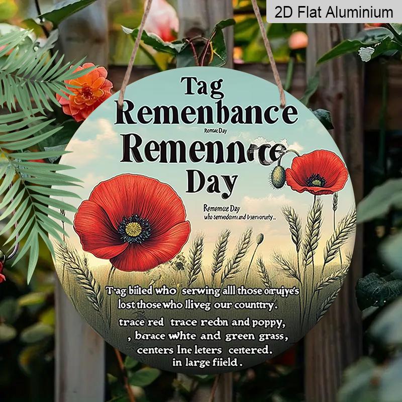 

2D Flat Aluminum Wall Art Featuring Poppies and Wheat Fields Memorial Day 7.87 Inches X 7.87 Inches Suitable for Hanging on Front Doors, Porches, and 1pc