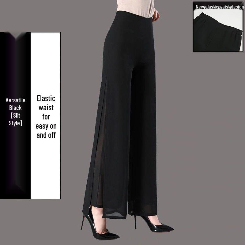 

Женские брюки с высокой талией, двухслойные шифоновые, широкие, с разрезом - Новинка 2024, свободные брюки юбочного типа 3XL for 135-150 lbs