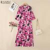 ZANZEA Women Turn Down Collar Long Sleeve Loose Print Shirt Dress