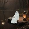 Fishing Ghost Statue Mini Ghost Figurines Halloween Gothic Decor Resin Cute Ghost Fisher Sculpture For Outdoor Garden Pond