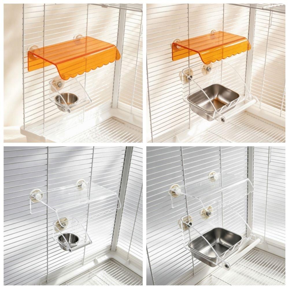 Cage Mounted Parrot Cage Feeder Roof Canopy Bird Food Container for Small Parrots