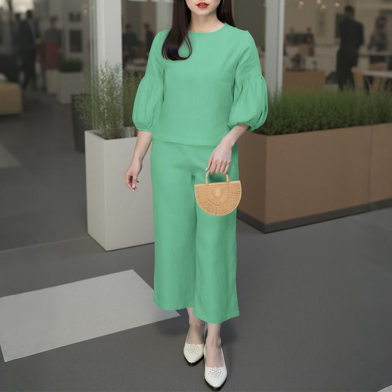 

ZANZEA Женские повседневные комплекты из блузки и брюк с рукавом 3/4 из двух предметов 2XL