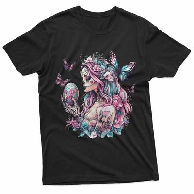 Floral Sugar Skull Girl Goth Shirt Occult Butterfly Hippie T-Shirt