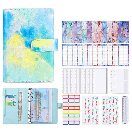 

Многофункциональные гладкие сумки на молнии для письма, A6, искусственная кожа, мрамор, цветной блокнот-планировщик, канцелярские принадлежности синий