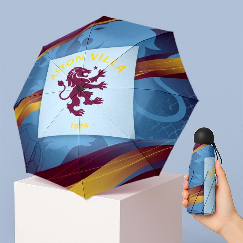 Aston Villa Football Pattern Printed Mini 5 Folds 8 Ribs Compact Umbrella Windproof Waterproof Lightweight Portable Folding